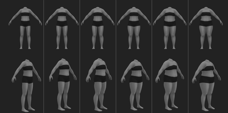 The six finalized body shapes.