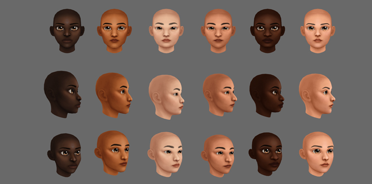 Head shapes shown in different skin tones.