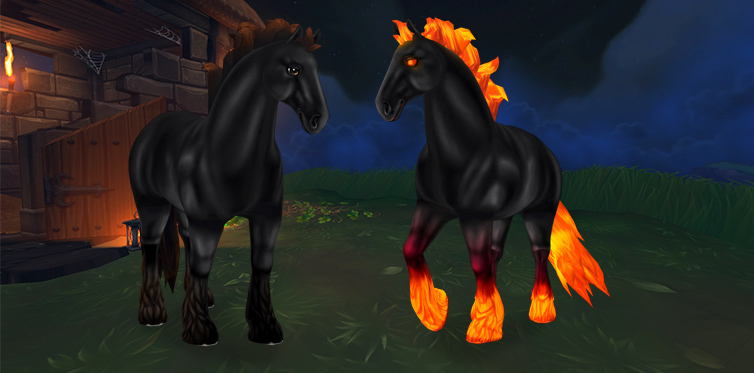 Dieses flammende Pferd verwandelt sich in eine schwarze Schönheit, wenn du die bewohnten Gegenden Jorviks betrittst!