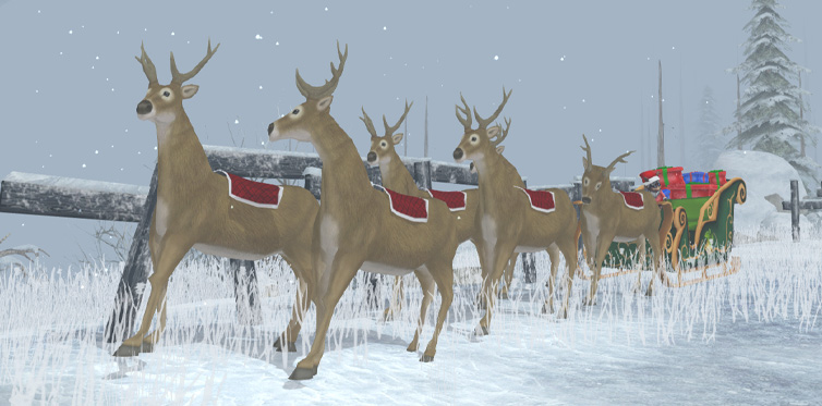 Find a sleigh and talk to the helper to travel to the Winter Village!