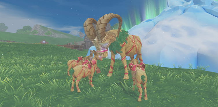 Bring the baby goats back to the giant goats to gain Yule Goat Spirits!